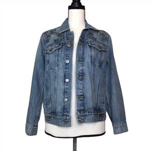 Lucky Brand Flower Embroidered Jean Jacket